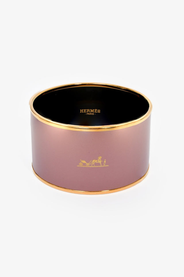 Hermes Mauve/Gold Toned Enamel Extra Wide Bangle