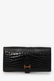 Hermes 2017 Black Alligator Shiny Leather Bearn Classique Wallet