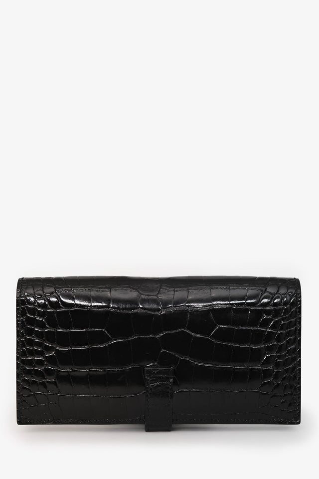 Hermes 2017 Black Alligator Shiny Leather Bearn Classique Wallet