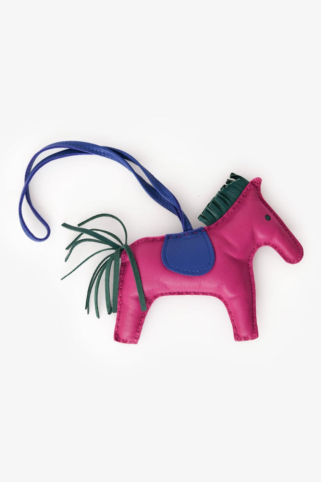 Hermes 2017 Fuschia/Dark Green Leather Rodeo MM Charm