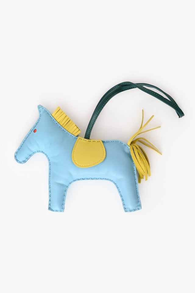 Hermes Sky Blue/Yellow Leather Rodeo GM Charm
