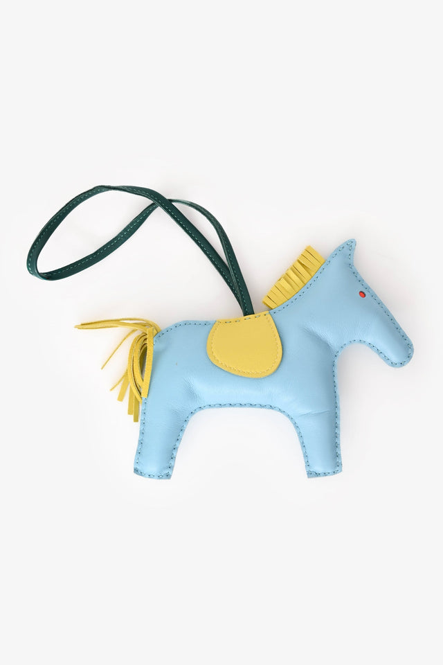 Hermes Sky Blue/Yellow Leather Rodeo GM Charm