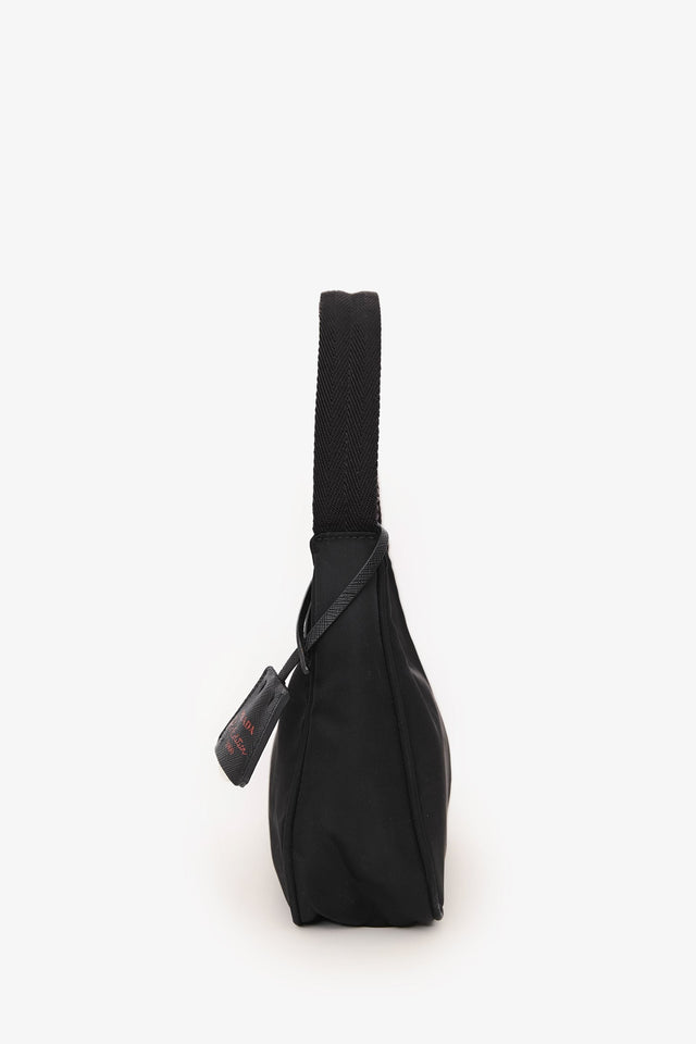 Prada Black Nylon Red Logo Re-Edition 2000 Shoulder Bag