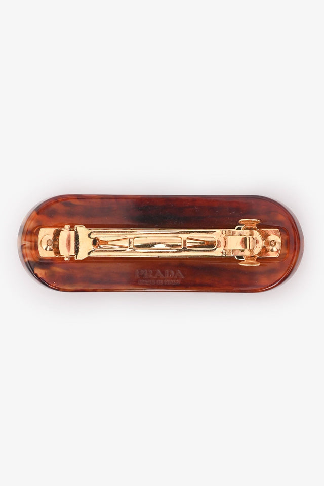 Prada Brown Tortoise Shall Logo Hair Clip