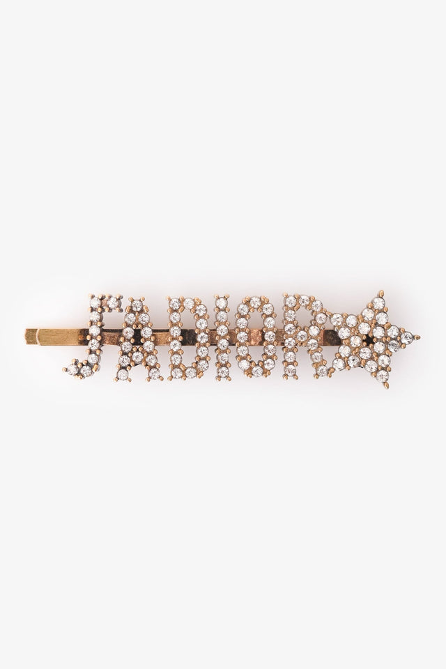 Christian Dior Aged Gold Tone Metal Crystal Embellished J'ADior Hair Clip