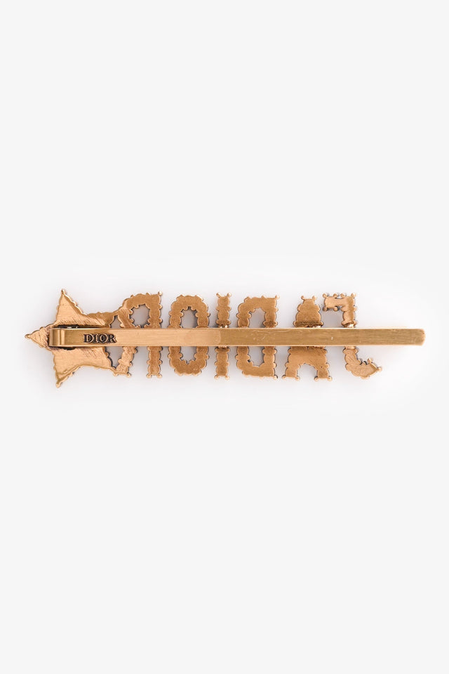 Christian Dior Aged Gold Tone Metal Crystal Embellished J'ADior Hair Clip