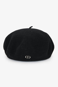 Christian Dior Black Wool CD Embroidered Beret Hat Size T4