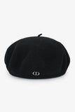 Christian Dior Black Wool CD Embroidered Beret Hat Size T4