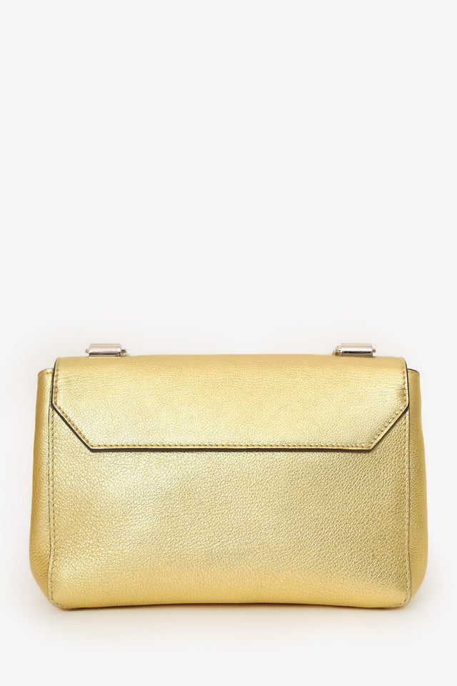 Louis Vuitton 2017 Gold Metallic Taurillon Leather 'LockMe' BB Chain Bag with Strap