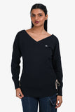 Burberry Blue Label Navy Cotton V-Neck Tie Detail Sweater Size 38