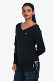 Burberry Blue Label Navy Cotton V-Neck Tie Detail Sweater Size 38