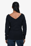 Burberry Blue Label Navy Cotton V-Neck Tie Detail Sweater Size 38