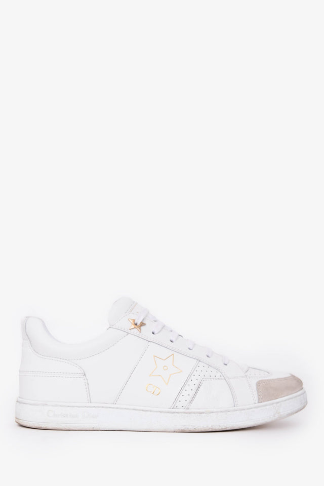 Christian Dior White Leather Star Sneakers Size 37