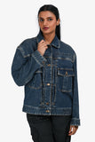 Louis Vuitton Blue Distressed Denim Logo Jacket Size 34