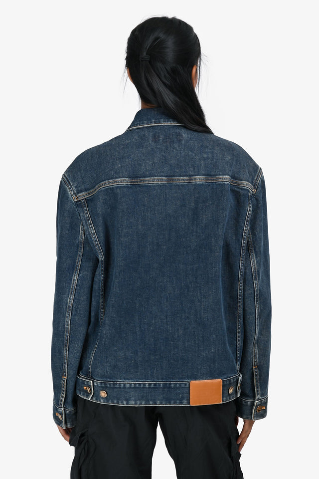 Louis Vuitton Blue Distressed Denim Logo Jacket Size 34
