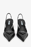 Prada Black Leather Logo-Plaque Slingback Heels Size 38.5