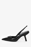 Prada Black Leather Logo-Plaque Slingback Heels Size 38.5