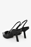 Prada Black Leather Logo-Plaque Slingback Heels Size 38.5