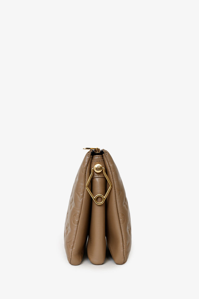 Louis Vuitton Taupe Handbag With Canvas Strap And Gold Chain