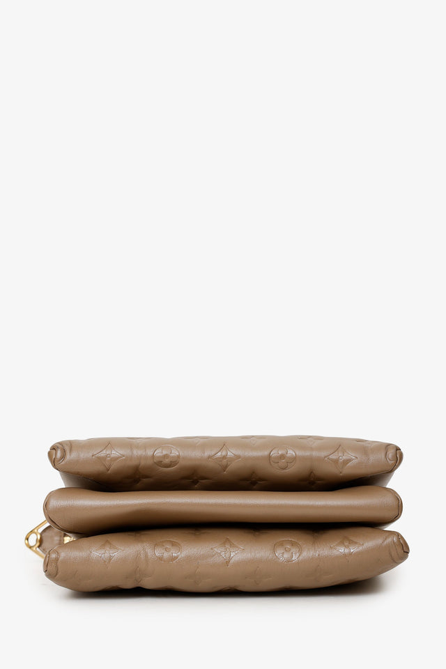 Louis Vuitton Taupe Handbag With Canvas Strap And Gold Chain