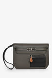 Hermes 2022 Vert De Gris/Black Leather Kelly Dépêches 25 Pouch