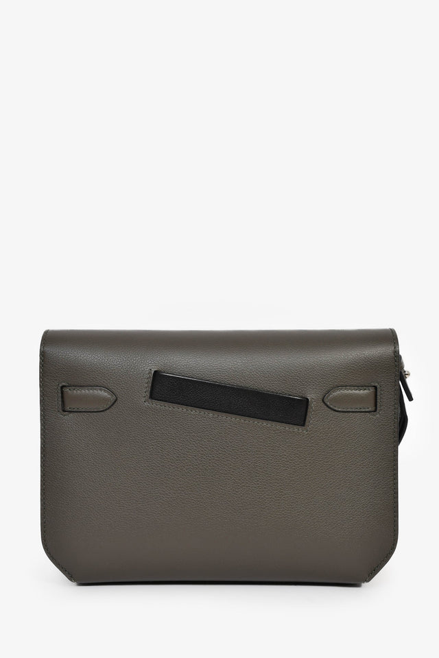Hermes 2022 Vert De Gris/Black Leather Kelly Dépêches 25 Pouch