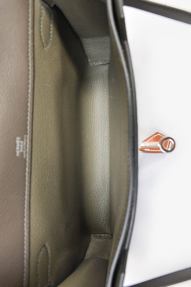 Hermes 2022 Vert De Gris/Black Leather Kelly Dépêches 25 Pouch