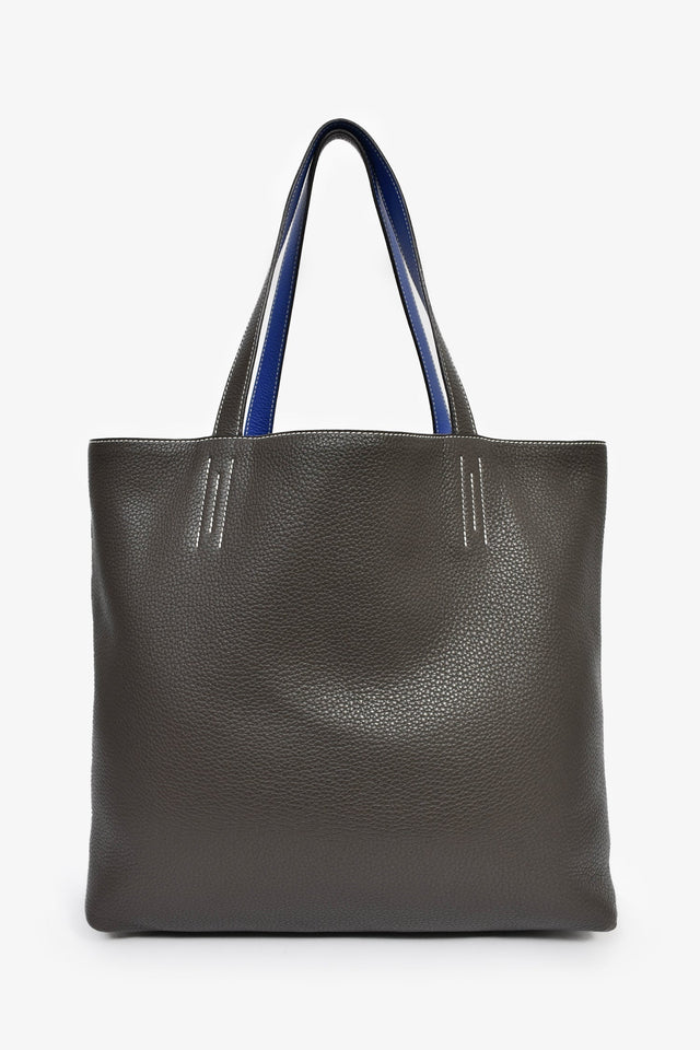 Hermes Blue/Grey Leather Reversible Tote
