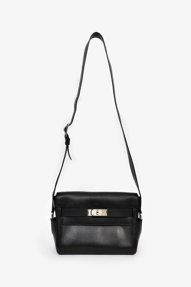 Hermes 2025 Black Leather Kelly PM Messenger Bag