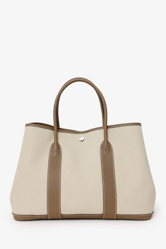 Hermes 2023 Beige Canvas/Taupe Negonda Leather Garden Party 36 Bag