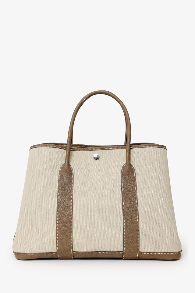 Hermes 2023 Beige Canvas/Taupe Negonda Leather Garden Party 36 Bag