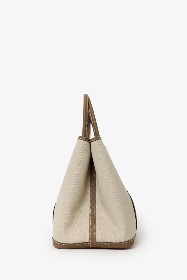 Hermes 2023 Beige Canvas/Taupe Negonda Leather Garden Party 36 Bag