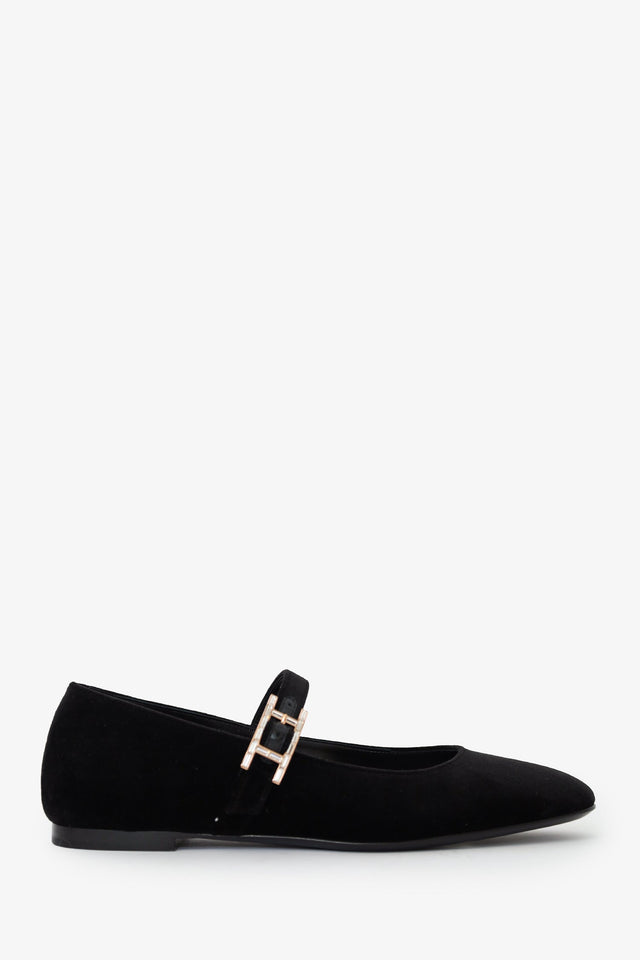 Hermes Black Velvet Jane Ballet Flat Size 37.5