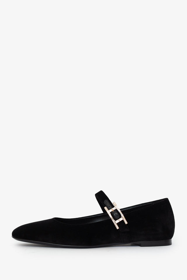 Hermes Black Velvet Jane Ballet Flat Size 37.5