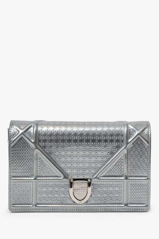 Christian Dior Metallic Patent Microcannage Diorama Wallet on Chain