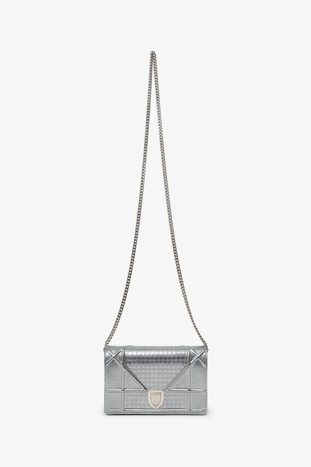 Christian Dior Metallic Patent Microcannage Diorama Wallet on Chain