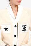 Burberry Cream Wool TB Star Patchwork Zip Up Cardigan Size 12+