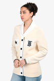 Burberry Cream Wool TB Star Patchwork Zip Up Cardigan Size 12+