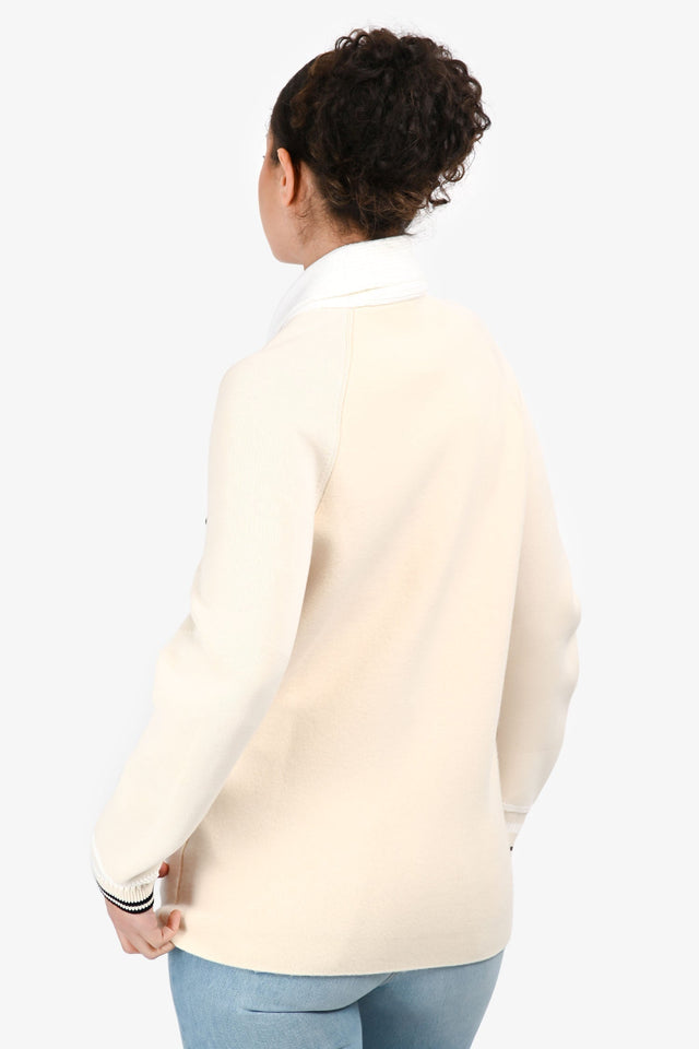 Burberry Cream Wool TB Star Patchwork Zip Up Cardigan Size 12+