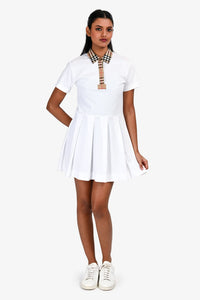 Burberry White/Brown Tartan Trim Patterned Short Sleeve Polo Dress Size 12+