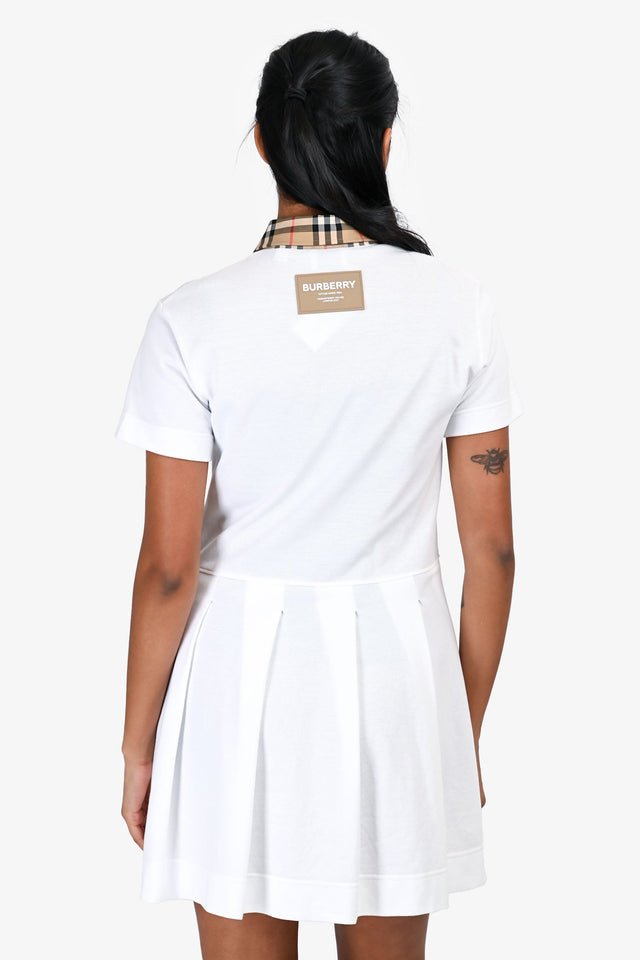 Burberry White/Brown Tartan Trim Patterned Short Sleeve Polo Dress Size 12+