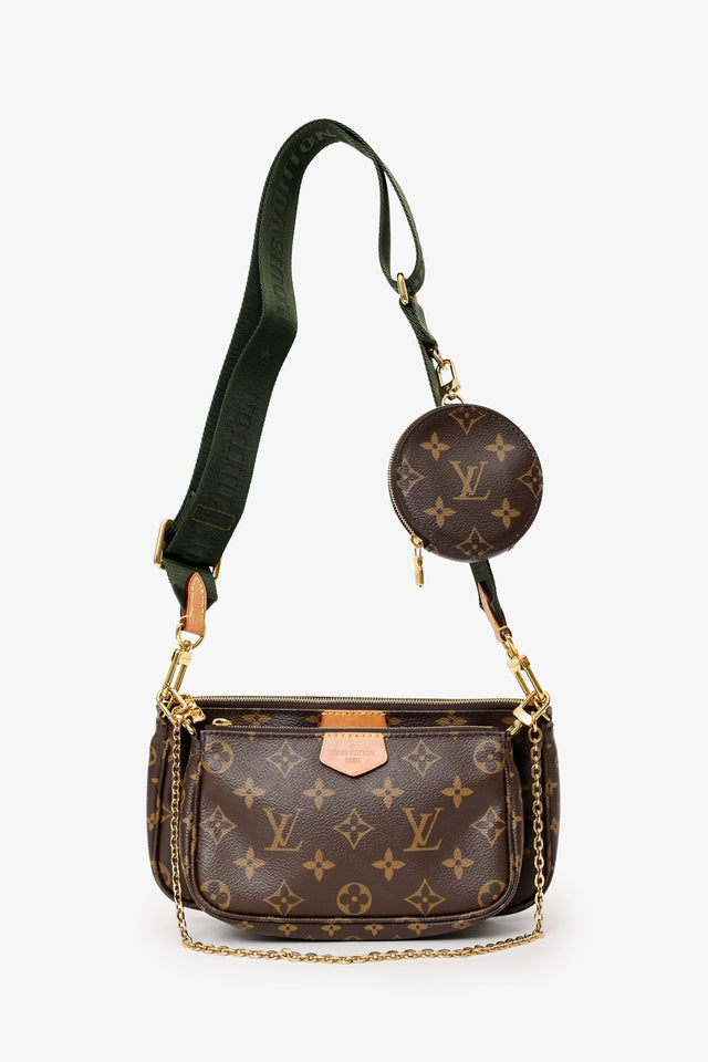 Louis Vuitton 2019 Monogram Multi Pochette Accessoires With Green Canvas Strap