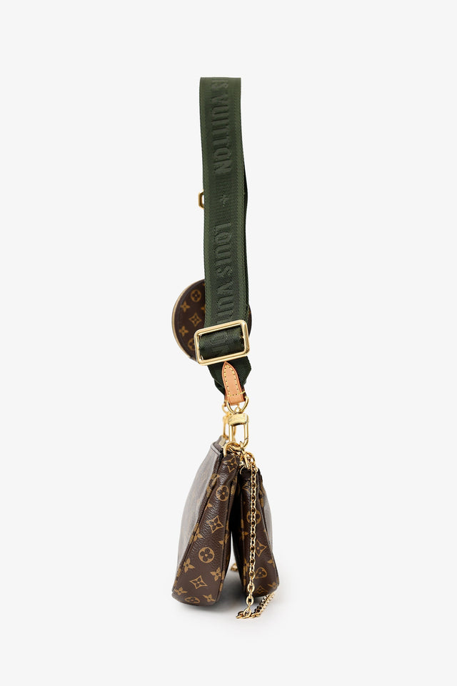Louis Vuitton 2019 Monogram Multi Pochette Accessoires With Green Canvas Strap