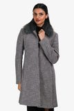 Christian Dior Multicolour/Grey Tweed Fox Fur Trim Collar Button Down Coat Size 36