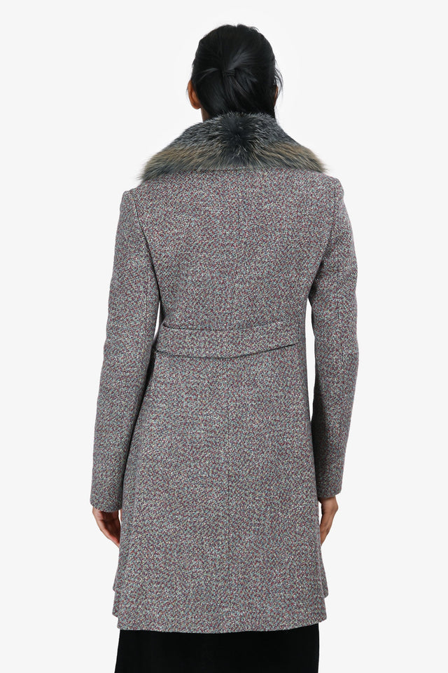 Christian Dior Multicolour/Grey Tweed Fox Fur Trim Collar Button Down Coat Size 36