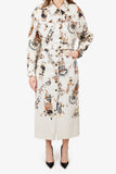 Hermes Vintage White Printed Jacket With Midi Skirt Set Size 40
