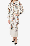 Hermes Vintage White Printed Jacket With Midi Skirt Set Size 40