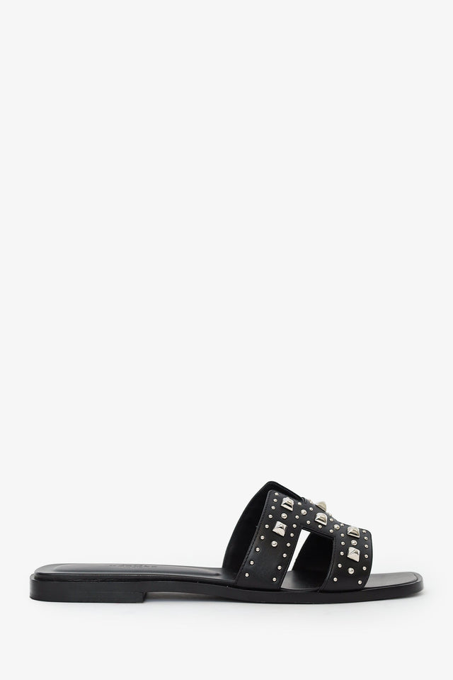 Hermes Black Leater Studded Oran Sandals Size 38