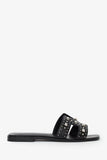 Hermes Black Leater Studded Oran Sandals Size 38