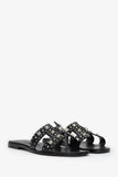 Hermes Black Leater Studded Oran Sandals Size 38